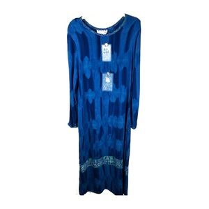 Womens Marcia & Me Blue Appliqed Crincle Vintage Size L Tie In Back